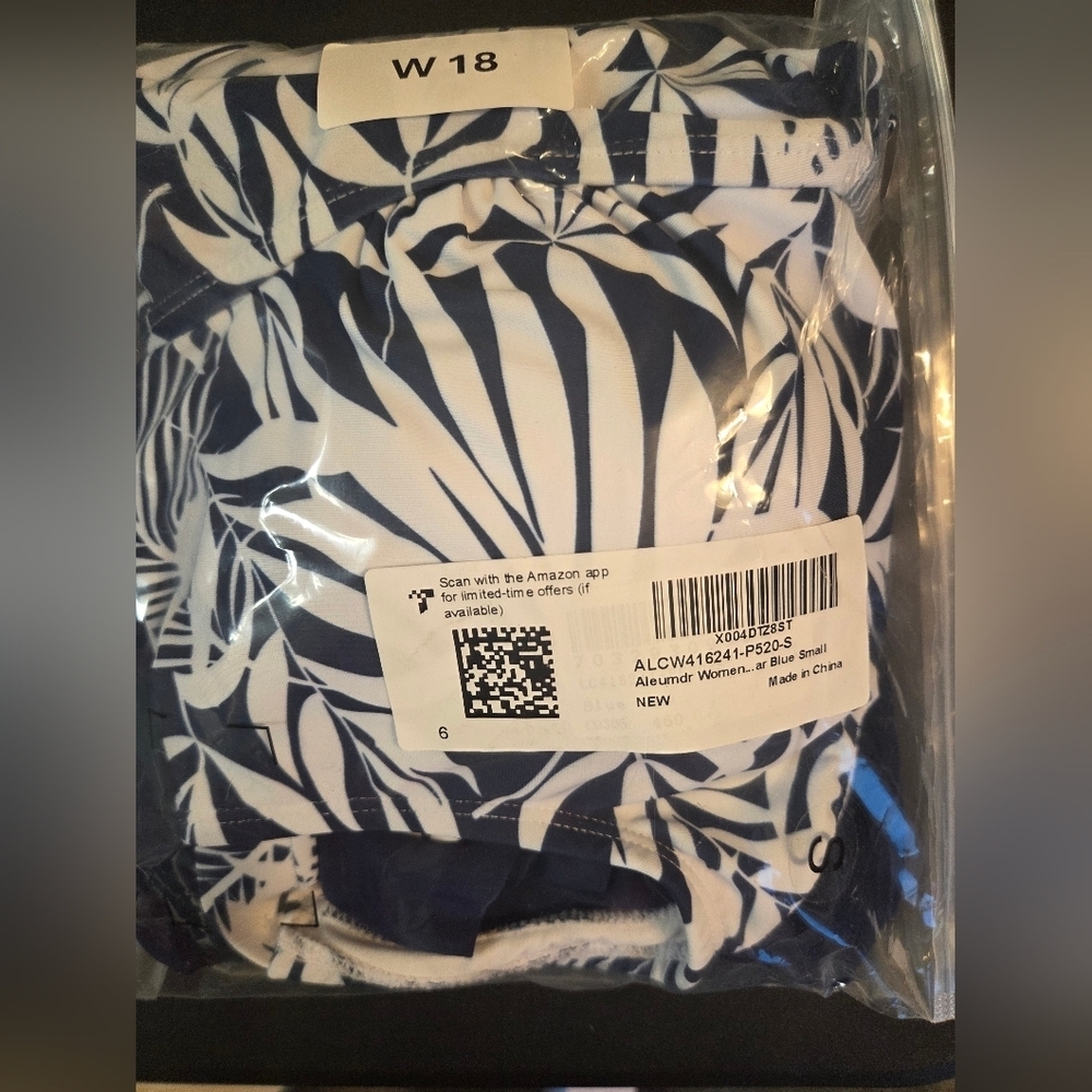 Women's Blue Leaf Print Tankini With Skirt Swimwear - Picture 4 of 5